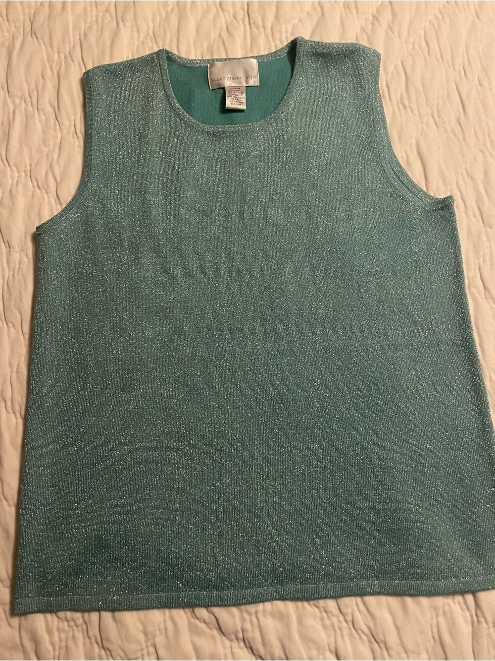 Susan Graver Aqua Sparkle Sleeveless Tank